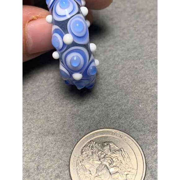 Handmade Lampwork Blue & White Glass Bead with Bumpy Textures - Jewelry Making - Picture 2 of 7